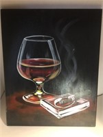 SIGNED HVP ACRYLIC PAINTING DRINK WITH CIGAR