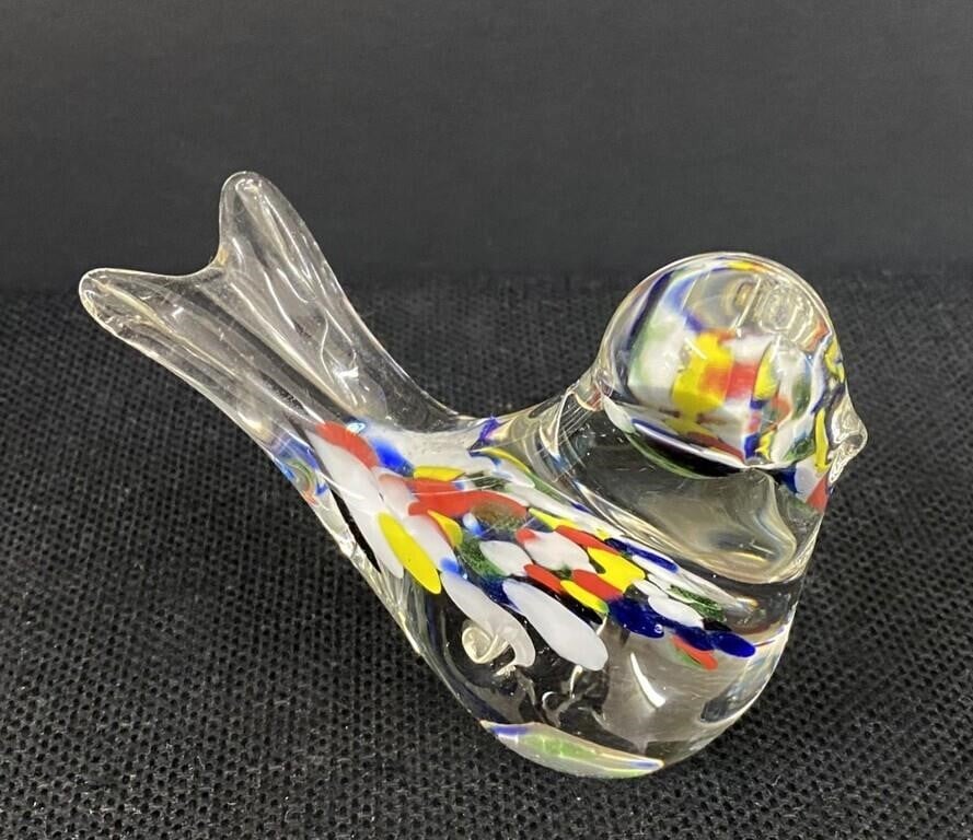 Multi-Color Glass Bird Shaped Paperweight