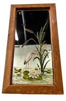 Antique Etched Floral Scene w/Bird on Glass