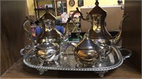 Silver plate tea set, includes 18 inch tray,