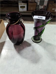 (2) Purple Glass Vases