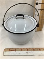 Black & White Enamel Pot w/ Lid, 5” Diameter, 4”T