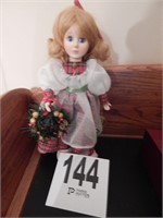 PORCELAIN DOLL 12" "MERRIE CHRISTMAS" 1984 BY