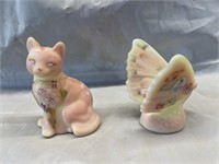 Fenton Hand Painted Butterfly & Cat