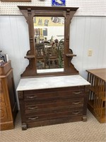 Antique Eastlake walnut dresser with marble top