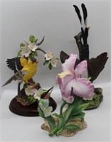 Lot of 3 Porcelain Bird/Flower Figures