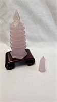 2 ROSE QUARTZ TOMPLE TOWERS W/ STAND
