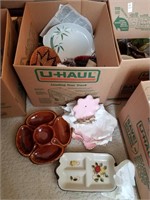 Box lot of various serving dishes including a 3