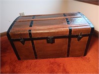 Restored Antique Trunk With Wooden Handles.