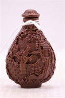 HAND CARVED ORIENTAL PERFUME BOTTLE - 3" TALL