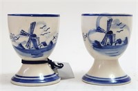 Delfts Blue Windmill Egg Holders (2x) Lot Holland