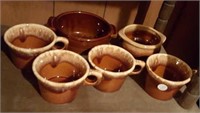 Brown Stoneware four Hull coffee cups