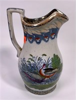 Ironstone pitcher, Pheasant design, 9" tall,