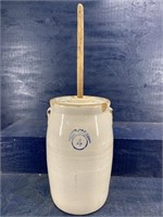 ANTIQUE 4 GALLON CROCK WITH LID AND DASHER