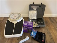 Home health items - scale, thermometer, blood