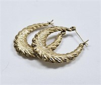 14K Wheat Design Hoop Earrings