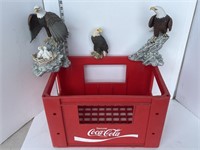 Coca Cola crate w/ glass eagle figurines