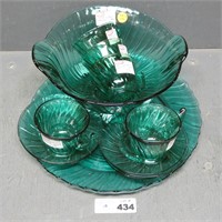 Depression Ultramarine Glass Bowl, Platter, Cups