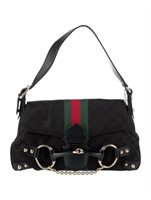 Gucci Black Canvas Gg Horsebit Babouska Shldr Bag