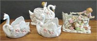 Vintage Porcelain Swan & Children Figurines