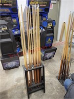 Metal Rack with 10 pool cues  "as is"