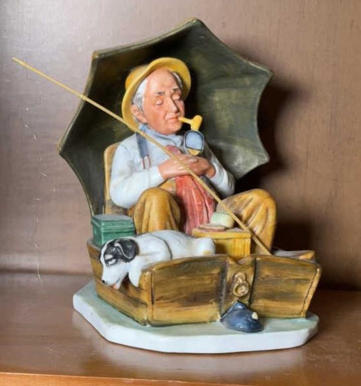 NORMAN ROCKWELL FISHING STATUE BY GORHAM