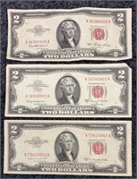 (3) Vintage 1953 $2.00 Bills