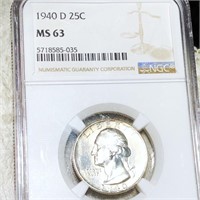 1940-D Washington Silver Quarter NGC - MS63