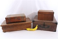 4 Vintage Wooden Treasure, Jewelry Boxes