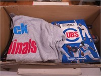 Box of Chicago Cubs items: Vineline magazines,