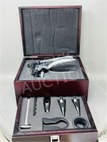 8 pc wine opener set in wood case