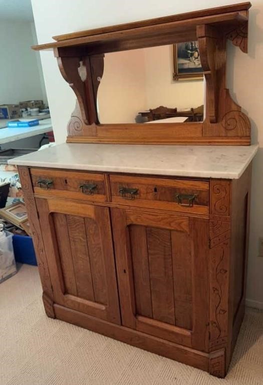 Walnut & Burl Marble Top Sideboard, Victorian