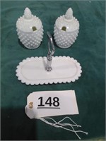 Milk Glass Serving Piece and Condiment Pieces