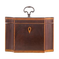 George III inlaid mahogany shaped tea caddy