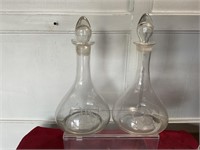 Pair of monogrammed decanters 11 inches tall