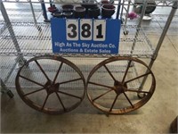Pair of Vintage Metal Rims Cast Iron Wheels