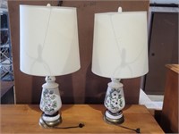 Two Artist Signed Floral Table Top Lamps