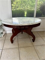 OVAL MARBLE TOP ROSE CARVED COFFEE TABLE