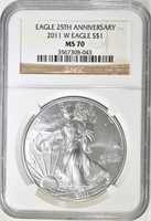 2011 W AMERICAN SILVER EAGLE 25TH ANNIV NGC MS 70