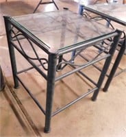 Metal framed glass top end table, 20" sq. x 25"