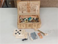 vtg sewing box with buttons & misc