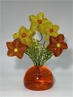 Lucite Daffodil Flowers in a Orange Lucite Ball