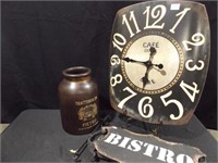 Pottery Jug, Café Clock, Bistro Sign