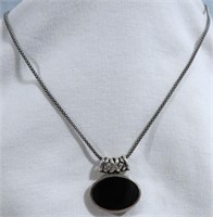BLACK ONYX OVAL PENDANT WITH 925 STERLING NECKLACE