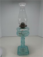 AQUA BLUE GLASS PEDESTAL OIL LAMP