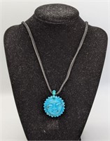 Carved Turquoise Sun Necklace / Pendant