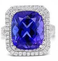 9.29CT TANZANITE & 1.05CTW DIAMOND PLATINUM RING