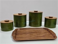 Silva Sweden Teak Tray & Nesting Teak Canister Set