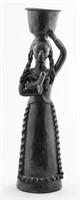 Folk Art Standing Woman Black Clay Sculpture