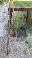 Older hand tools, tree trimmer, axe, shovel, etc